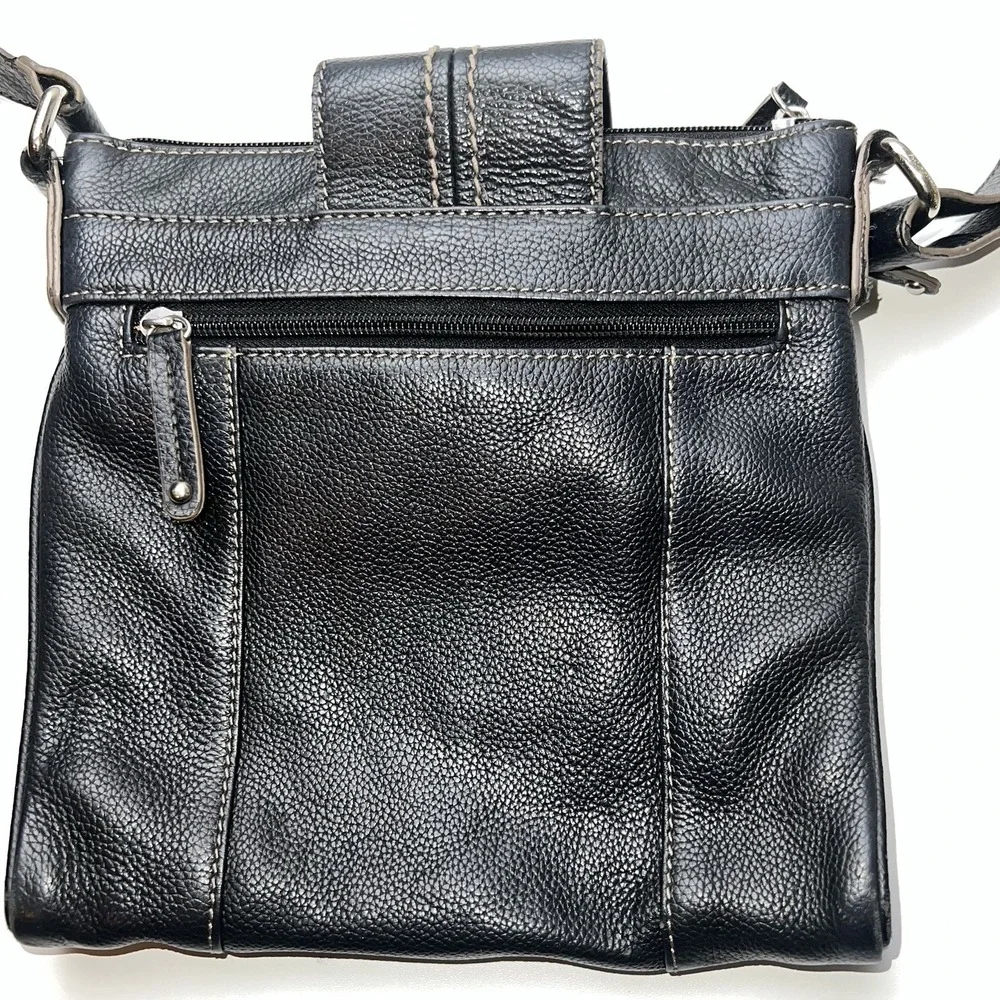 Tignanello Black Pebbled Leather  Crossbody Organizer Purse